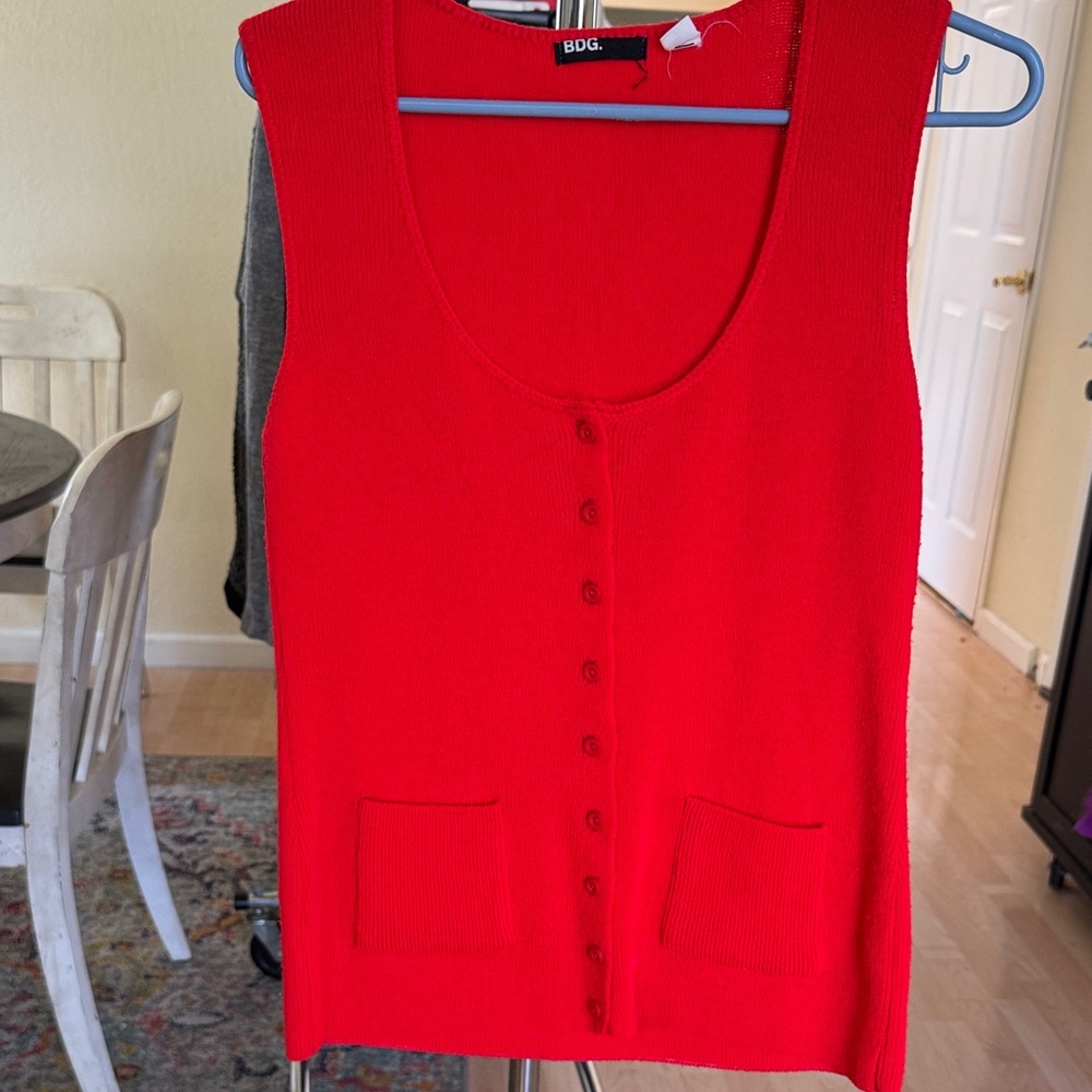 BDG Bright Red Sleeveless Knit Top